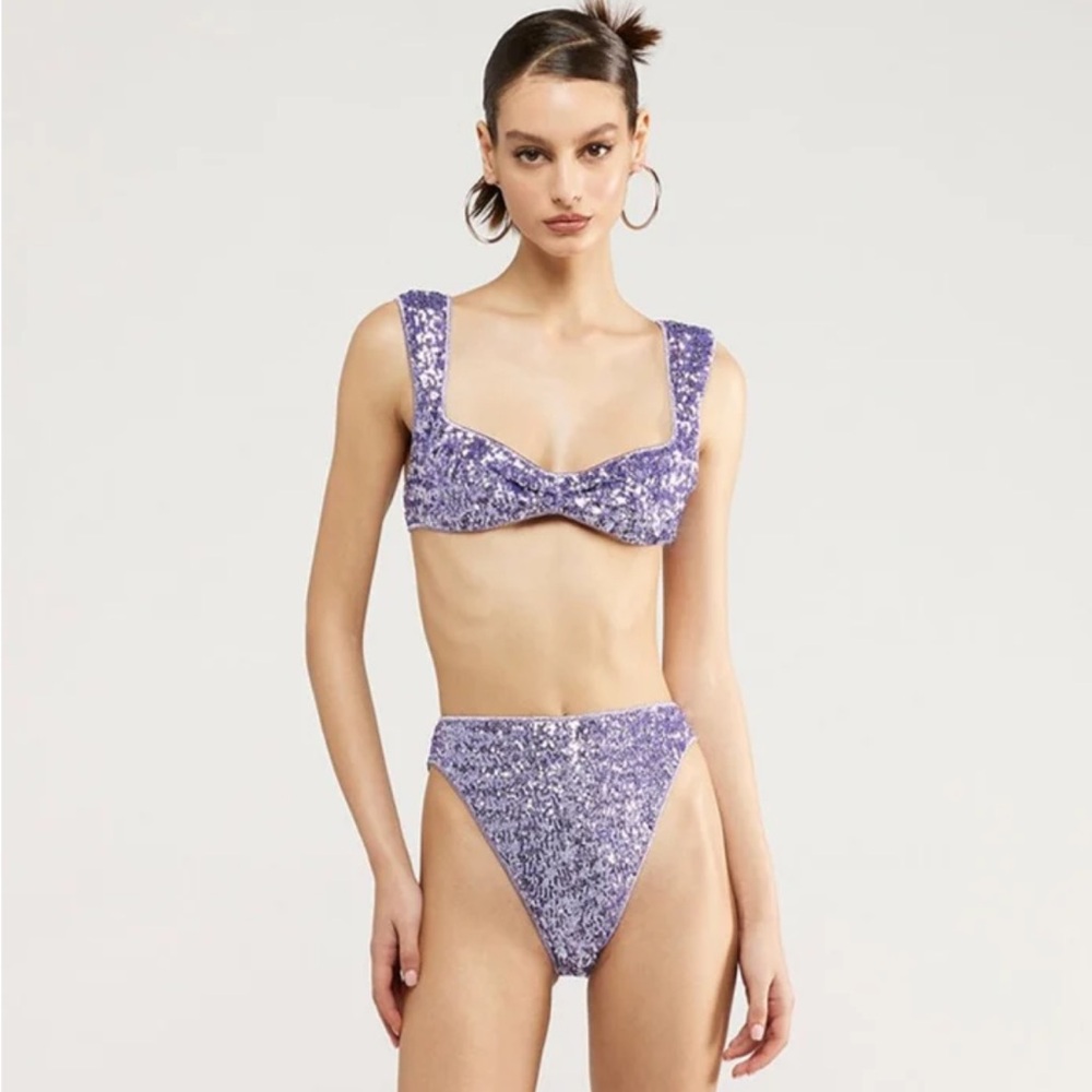 New Oseree Purple Bikini Size Medium “Paillettes Bra” and “90s Bottom”